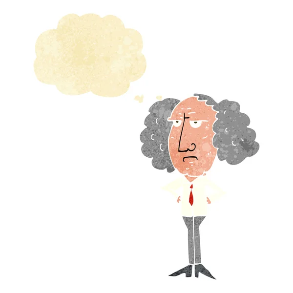 Cartoon big hair lecturer man with thought bubble — Stock Vector