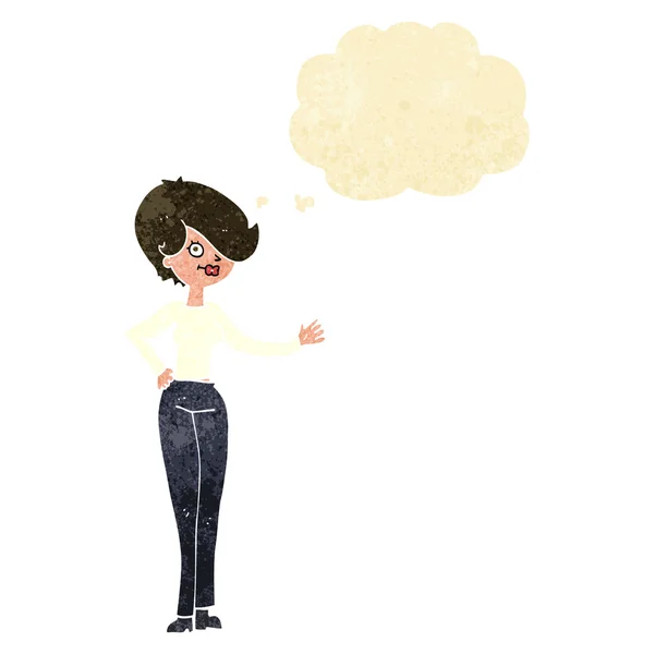 Femme dessin animé agitant avec bulle de pensée — Image vectorielle