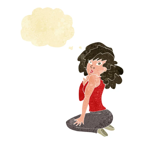 Mujer de dibujos animados posando con burbuja de pensamiento — Archivo Imágenes Vectoriales
