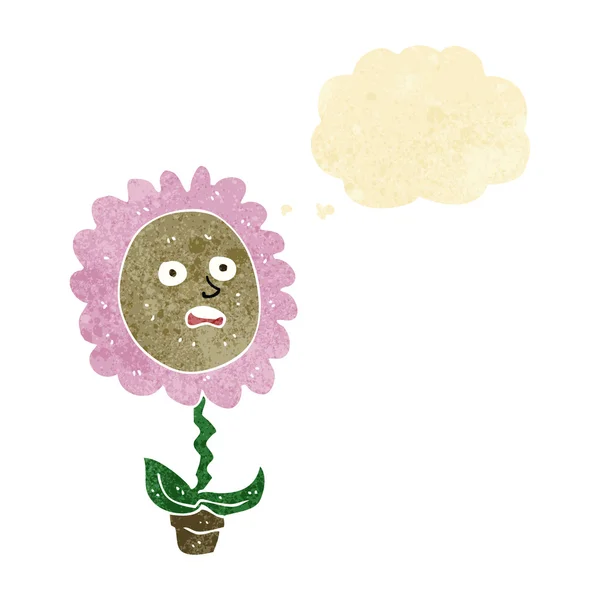 Fleur de dessin animé avec visage avec bulle de pensée — Image vectorielle