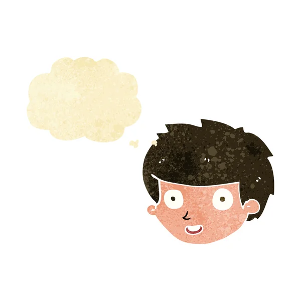 Cartoon happy boy 's face with thought bubble — стоковый вектор