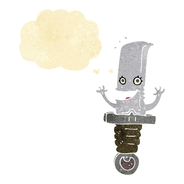 Personaje loco cuchillo de dibujos animados con burbuja de pensamiento — Vector de stock
