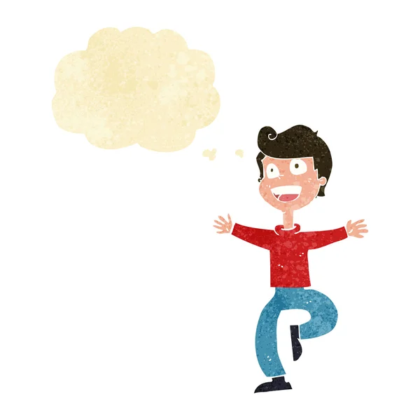 Cartoon excited boy with thought bubble — Stock Vector
