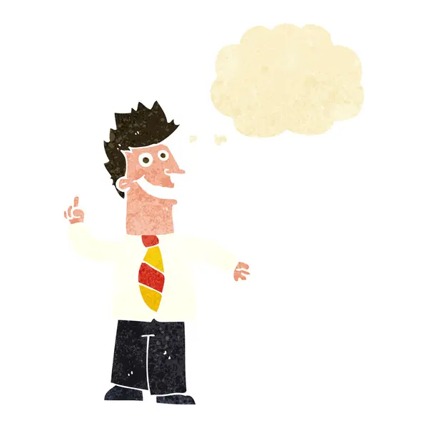 Cartoon man with good idea with thought bubble — Stock Vector