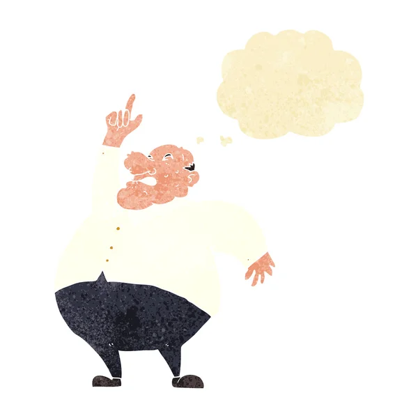 Cartone animato grande capo grasso con bolla di pensiero — Vettoriale Stock