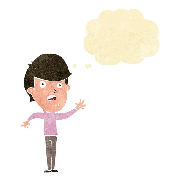 Cartoon unhappy boy with thought bubble — Stock Vector