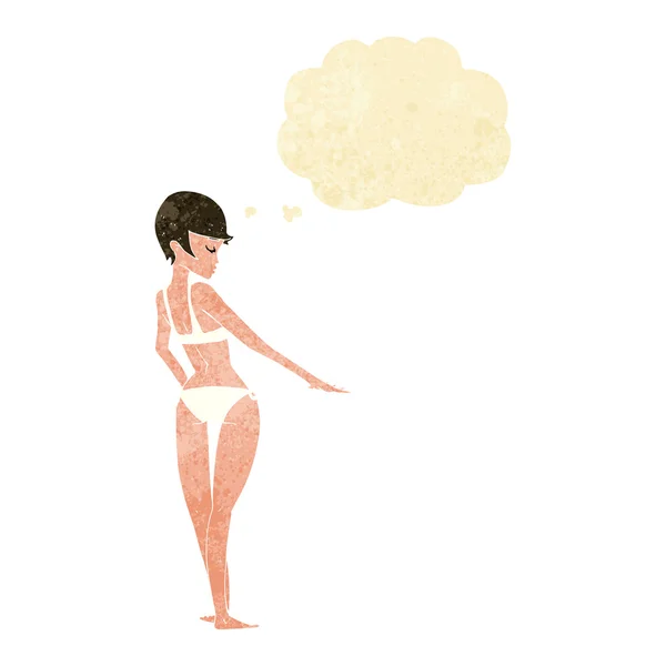 Mujer de dibujos animados en bikini con burbuja de pensamiento — Archivo Imágenes Vectoriales
