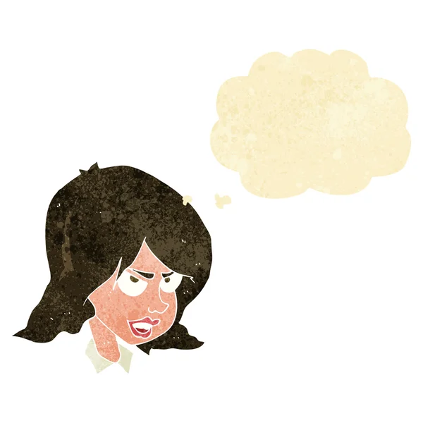 Karikatur nervt Frau mit Gedankenblase — Stockvektor