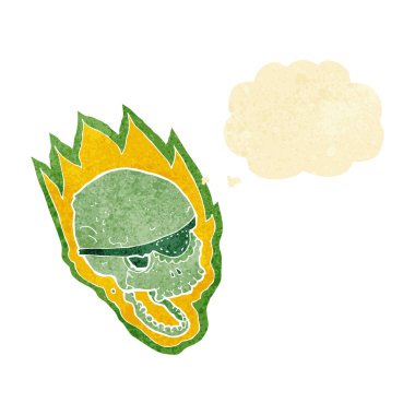 Düşünce baloncuklu yanan korsan kafatası