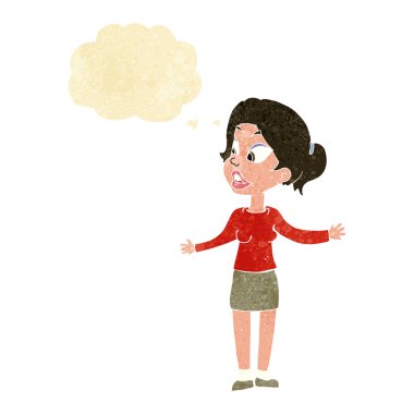 çizgi film güzel kadın düşünce balonu ile bir şeyler açıklamaya