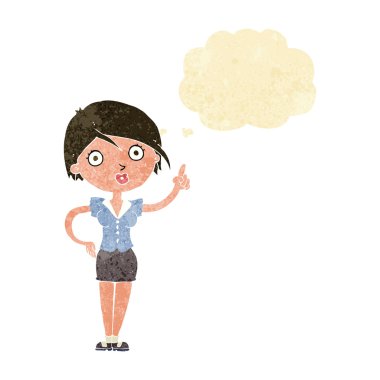 Düşünce baloncuğu olan güzel bir kadın.