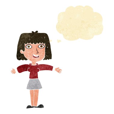 çizgi film heyecanlı kadın düşünce balonu ile