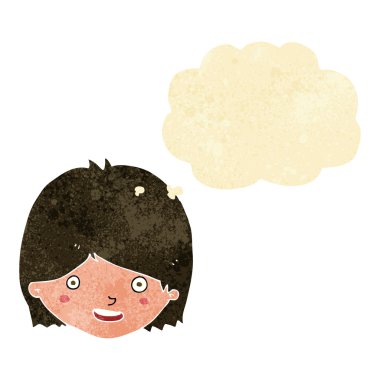 Düşünce baloncuklu mutlu kadın yüzü