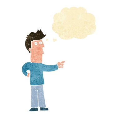 Çizgi film adamı düşünce balonunu işaret ediyor.