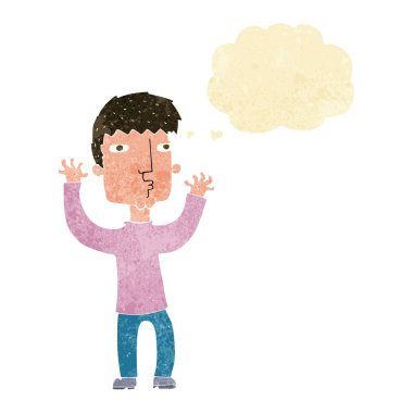 Düşünce baloncuğu olan endişeli bir adam.