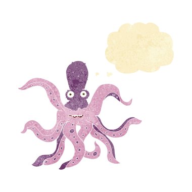 Düşünce baloncuklu dev ahtapot çizgi filmi.