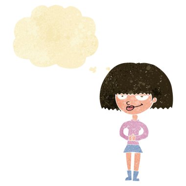 Düşünce baloncuğu olan sinsi kadın.