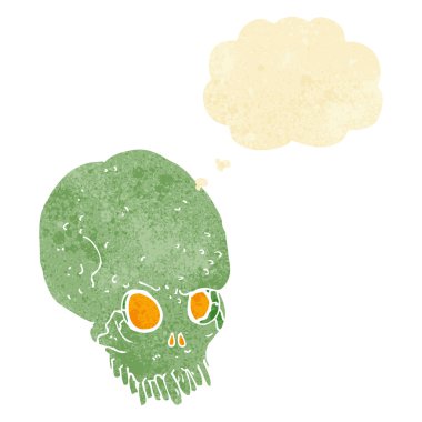 Düşünce baloncuklu ürkütücü kafatası