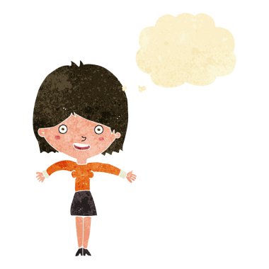 çizgi film heyecanlı kadın düşünce balonu ile