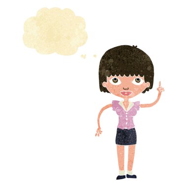 Düşünce baloncuğu olan çizgi film kadını.