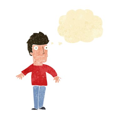 Düşünce baloncuğu olan endişeli bir adam.