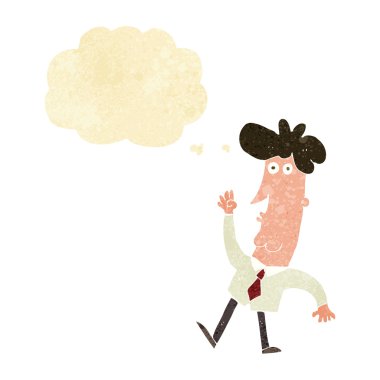 Düşünce baloncuğu olan bir ofis adamı.