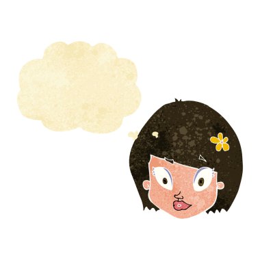 Düşünce baloncuklu mutlu kadın yüzü