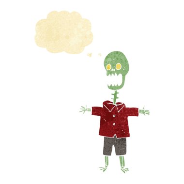 Düşünce baloncuklu çizgi film iskeleti