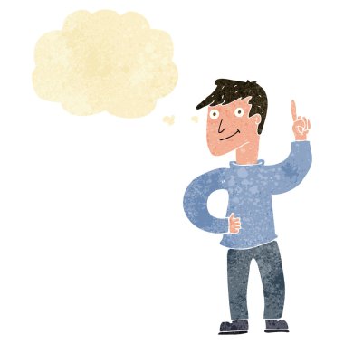 Düşünce baloncuğuyla harika bir fikri olan çizgi film adamı.