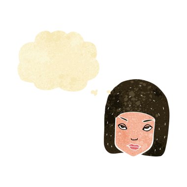 Düşünce baloncuğu ile kadın yüzü rahatsız edildi.