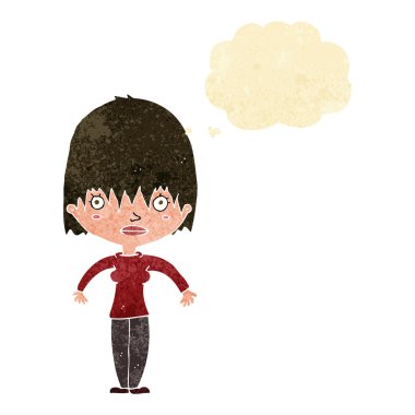 çizgi film kadın düşünce balonu ile bakıyor