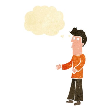 Çizgi film adamı düşünce balonuyla açıklıyor.