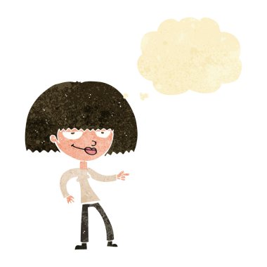 çizgi film mutlu kadın düşünce baloncuğu ile işaret