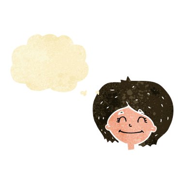 Düşünce baloncuklu mutlu kadın yüzü