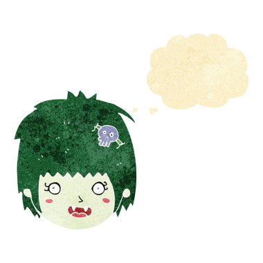 çizgi film mutlu vampir kız yüzü ile düşünce kabarcığı