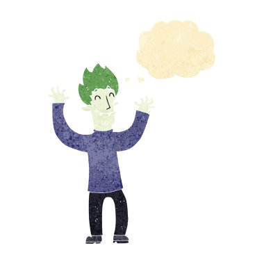 Düşünce baloncuklu mutlu vampir adam çizgi filmi.