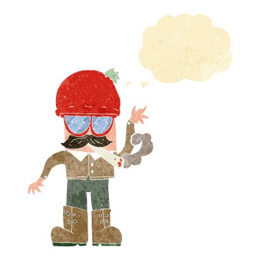 Düşünce baloncuklu ot içen çizgi film adamı.