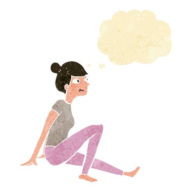 çizgi film kadın düşünce balonu ile oturuyordu