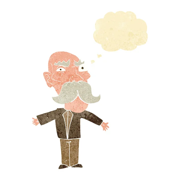 Cartoon angry old man with thought bubble — Stock Vector