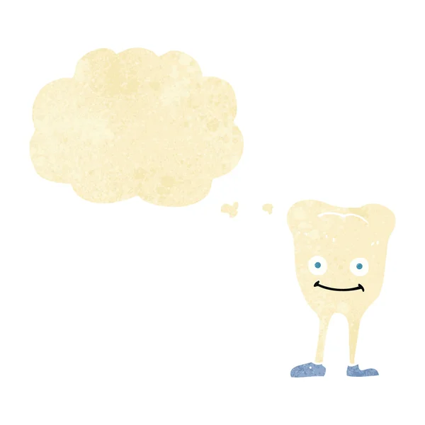 Cartoon gelukkig tand met gedachte zeepbel — Stockvector