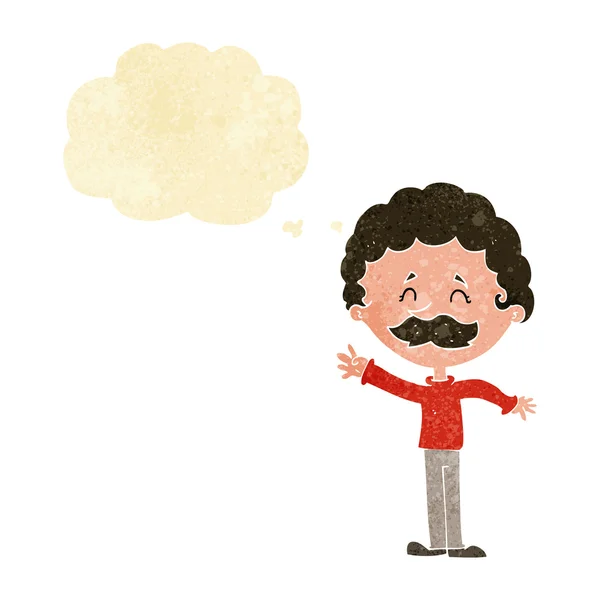 Hombre de dibujos animados con bigote ondeando con burbuja de pensamiento — Archivo Imágenes Vectoriales