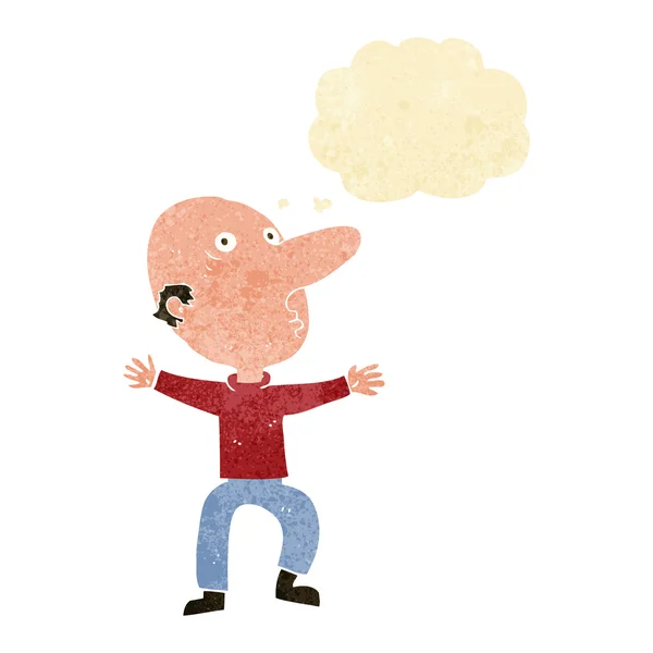 Karikatura strach středního věku muž s myšlenkovou bublinou — Stockový vektor