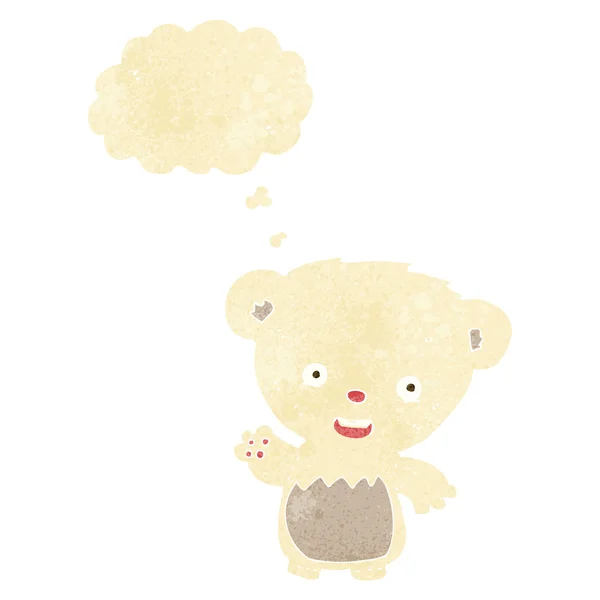 Мультяшный белый медвежонок машет мыльным пузырём — стоковый вектор