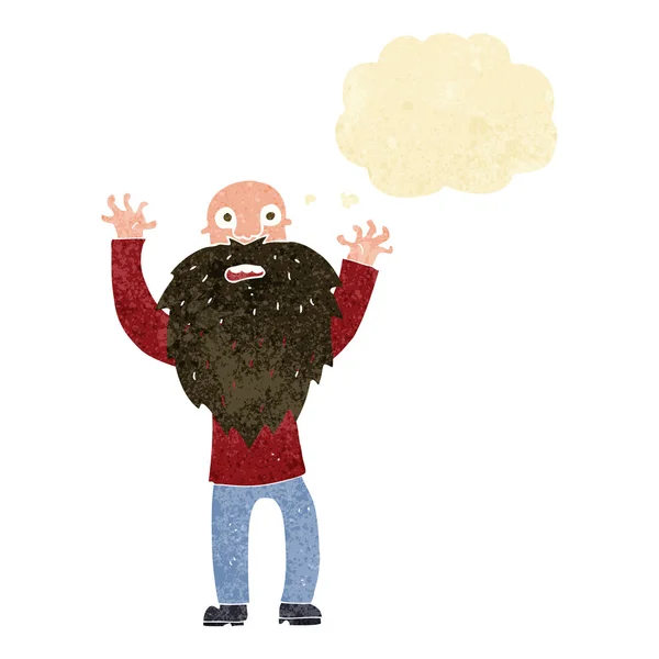 Karikatura vyděšený starý muž s vousy s myšlenkovou bublinou — Stockový vektor