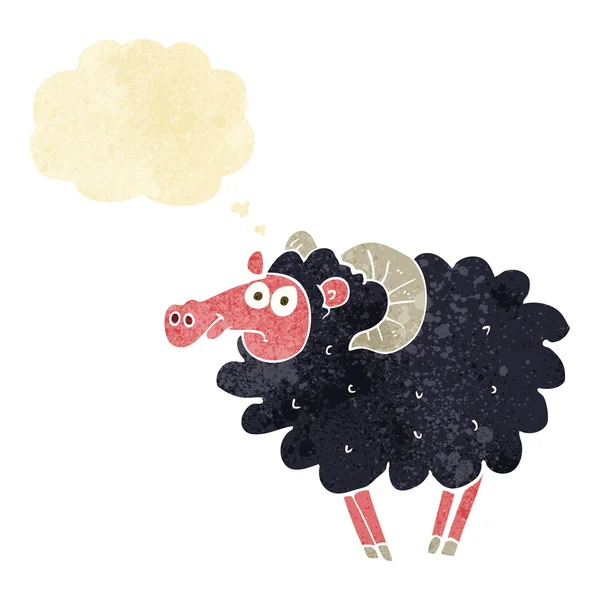 Cartoon black sheep with thought bubble — Stock Vector