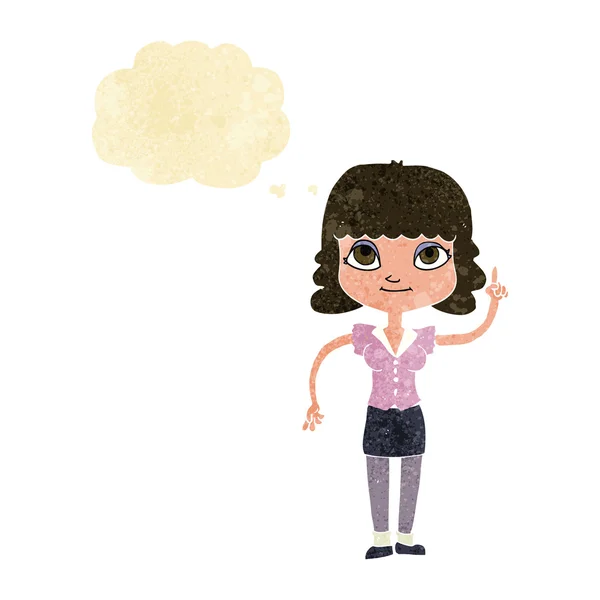 Mujer de dibujos animados con idea con burbuja de pensamiento — Archivo Imágenes Vectoriales