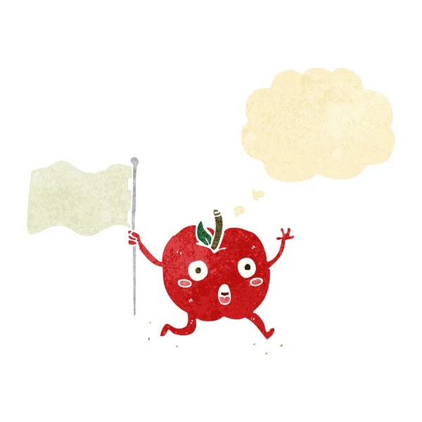 Cartone animato mela divertente con bandiera con bolla di pensiero — Vettoriale Stock
