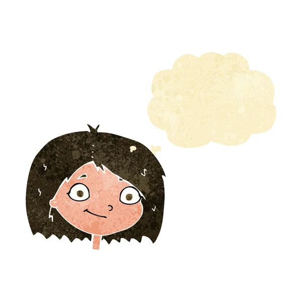 Cartoon happy female face with thought bubble — Stock Vector