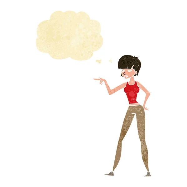 Cartoon woman pointing with thought bubble — Stock Vector