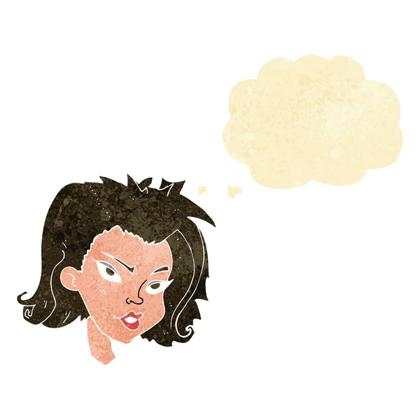 Cartoon vrouwelijk gezicht met gedachte bubble — Stockvector